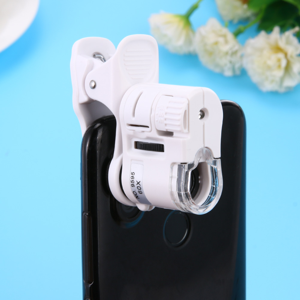 thumbnail image 4 of Mini Microscopio Bolsillo Lente Clip Cámara Universal 60x Con ABS LED Batería para Adultos Teléfonos Inteligentes Móviles, 4 of 9