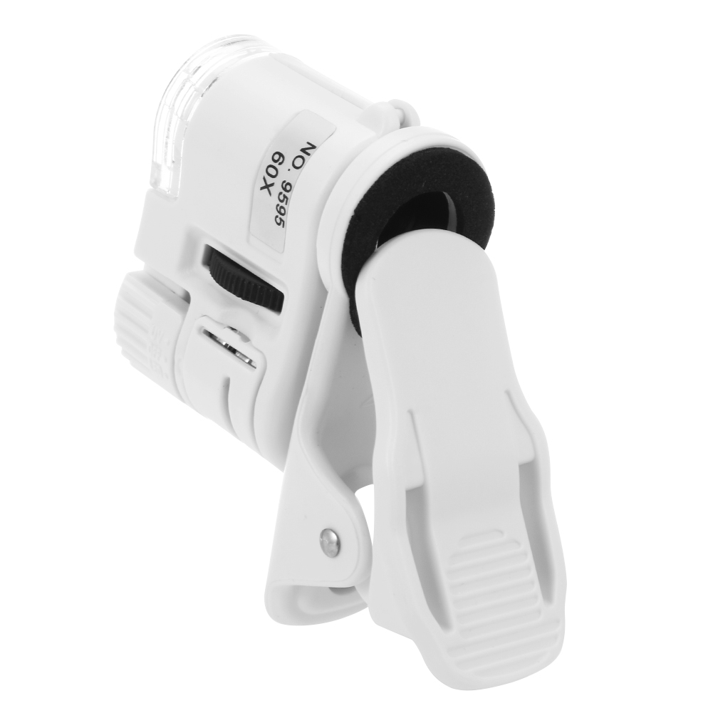 thumbnail image 2 of Mini Microscopio Bolsillo Lente Clip Cámara Universal 60x Con ABS LED Batería para Adultos Teléfonos Inteligentes Móviles, 2 of 9